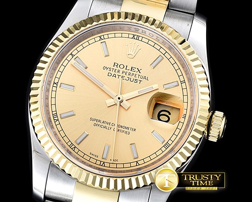 롤렉스 DateJust Mens 36mm YG/SS Oyst BP Asia 2836 -RDJ0260A