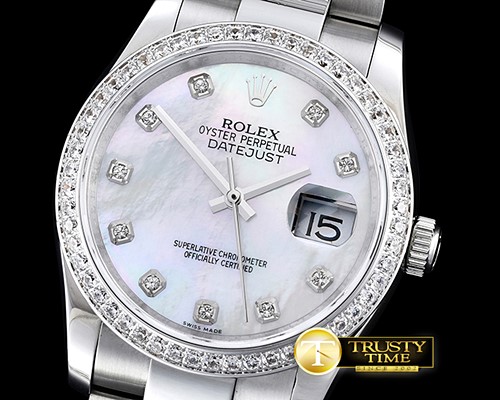 롤렉스 DateJust Mens 36mm SS/SS Wht MOP Diam BP Asia 2836 -RDJ0261E