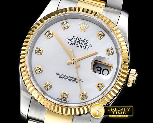 롤렉스 DateJust Men's YG/SS White MOP Diams BP Swiss 2836 -RDJ0262B