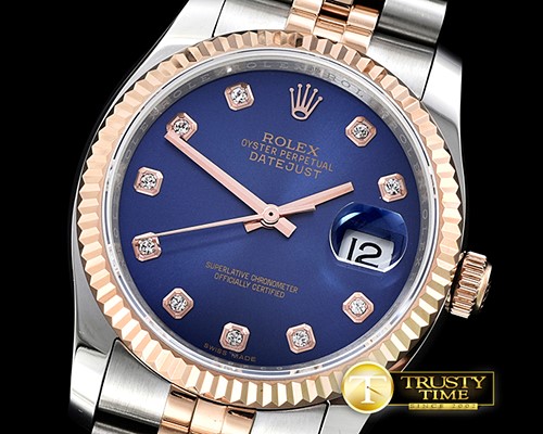 롤렉스 DateJust Jub Flt RG/SS Dark Blue Diam BP A3135 Mod -RDJ0266B