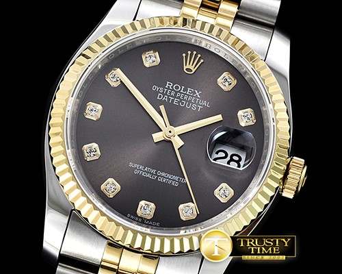 롤렉스 DateJust Jub Flt YG/SS Dark Grey Diam BP A3135 Mod -RDJ0268A