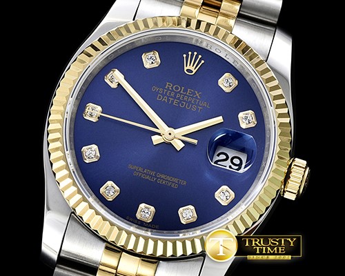 롤렉스 DateJust Jub Flt YG/SS Dark Blue Diam BP A3135 Mod -RDJ0268B