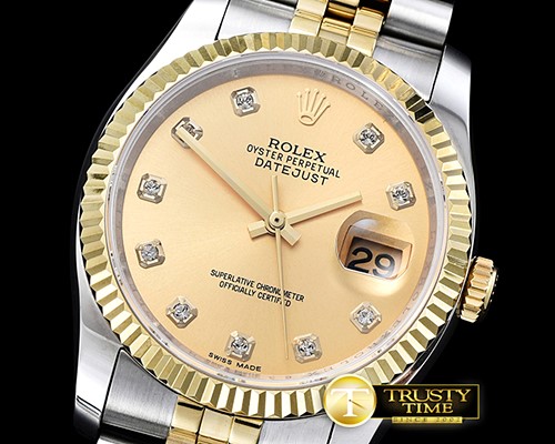 롤렉스 DJ 36mm Jub Flt YG/SS Gold Diams BP A3135 Mod -RDJ0272B