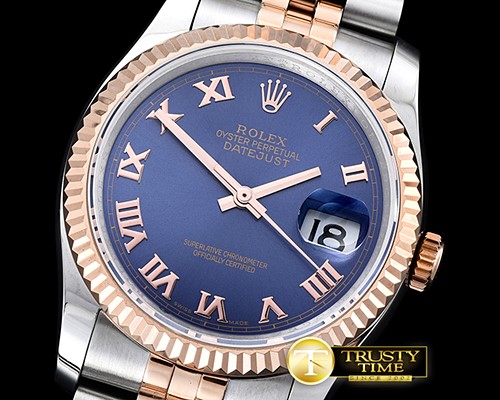 롤렉스 DJ 36mm Jub Flt RG/SS Blue Roman BP A3135 Mod -RDJ0273D