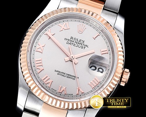 롤렉스 DJ 36mm Oyst Flt RG/SS Light Grey Rmn BP A3135 Mod -RDJ0277D