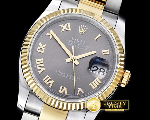 롤렉스 DJ 36mm Oyst Flt YG/SS Dark Grey Roman BP A3135 Mod -RDJ0278A