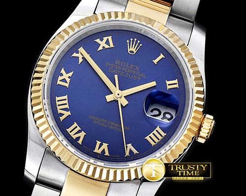 롤렉스 DJ 36mm Oyst Flt YG/SS Blue Roman BP A3135 Mod -RDJ0278B
