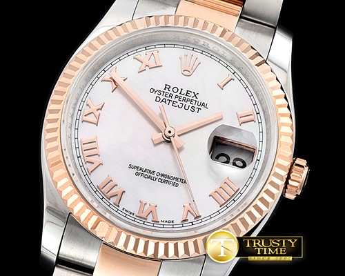 롤렉스 DJ 36mm Oyst Flt RG/SS White MOP Roman BP A3135 Mod -RDJ0278F