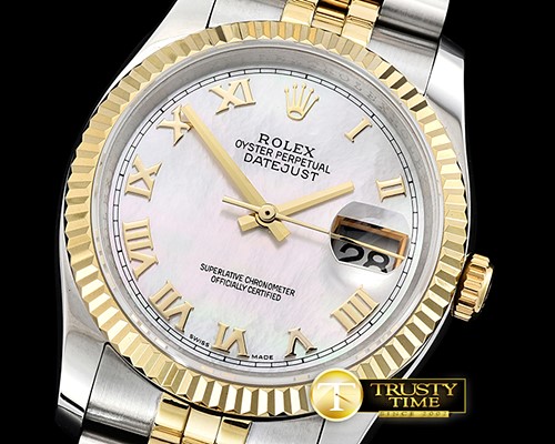 롤렉스 DJ 36mm Jub Flt YG/SS White MOP Roman BP A3135 Mod -RDJ0280C