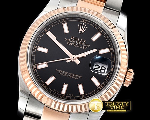 롤렉스 DJ 36mm Oyst Flt RG/SS Black Thick Lume BP A3135 Mod -RDJ0291A