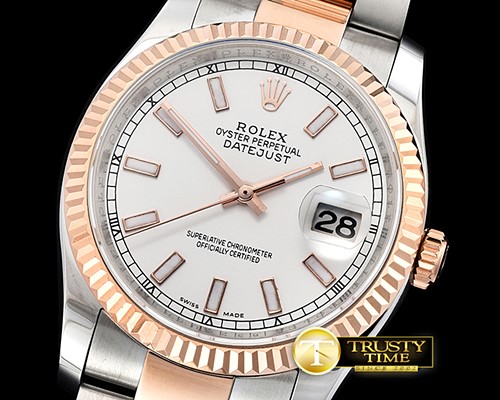 롤렉스 DJ 36mm Oyst Flt RG/SS White Thick Lume BP A3135 Mod -RDJ0291B
