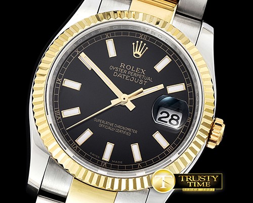 롤렉스 DJ 36mm Oyst Flt YG/SS Black Thick Lume BP A3135 Mod -RDJ0293A