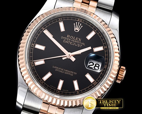 롤렉스 DJ 36mm Jub Flt RG/SS Black Thick Lume BP A3135 Mod -RDJ0296B