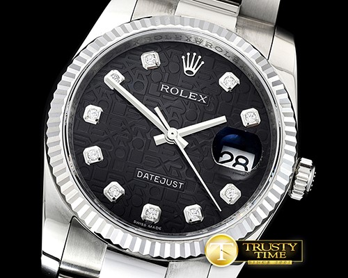 롤렉스 DJ 36mm Oyst Fluted 904L SS/SS Black Diam DJF A3135 -RDJ0304D