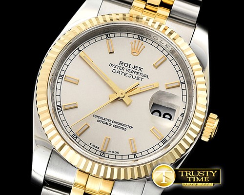 롤렉스 Datejust 36mm Flt YG/SS S.Wht/Stk Jub ARF Asia SH3135 -RDJ0308B