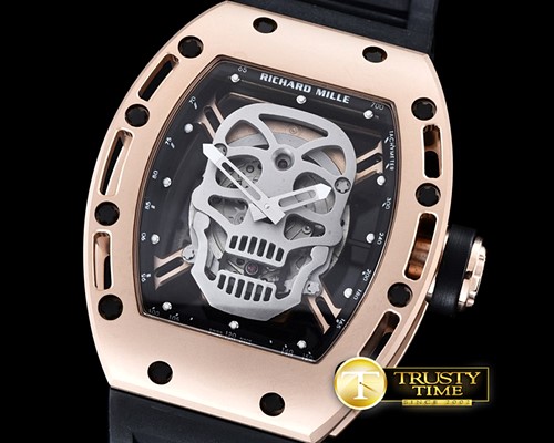 리차드밀 Skull Tourbillon RG/RU Black Asian 21J Decorated Movt -RM086B