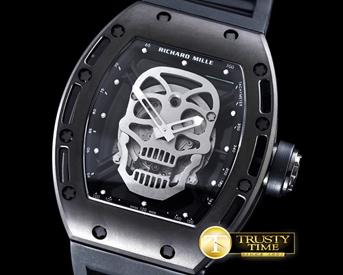 리차드밀 Skull Tourbillon PVD/RU Black Asian 21J Decorated Movt -RM088A