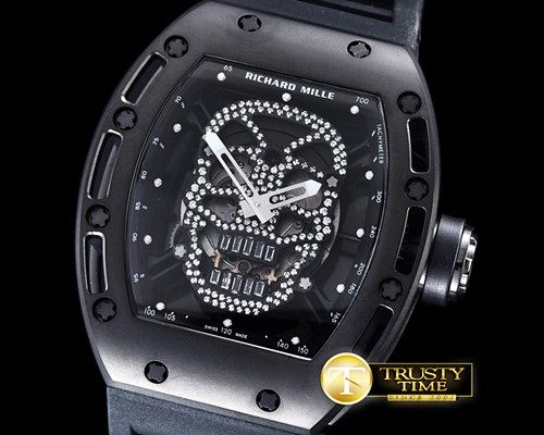 리차드밀 Skull Tourbillon PVD/RU Black Asian 21J Decorated Movt -RM088B