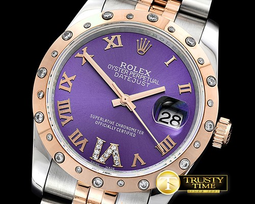 롤렉스 DJ Midsize 31mm Diam Bez RG/SS Purple Diam BP A2836 -RMDJ208C