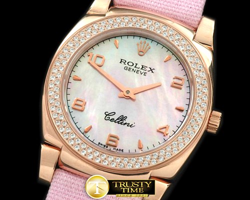 롤렉스 Ladies Cellini RG/LE/Diam MOP White Num Swiss Qtz -ROLCEL043A
