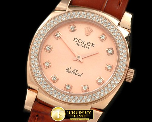 롤렉스 Ladies Cellini RG/LE/Diam Rose Gold Diam Swiss Qtz -ROLCEL044C