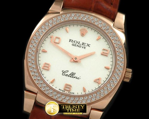 롤렉스 Ladies Cellini RG/LE/Diam White Num Swiss Qtz -ROLCEL044E