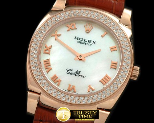 롤렉스 Ladies Cellini RG/LE/Diam MOP White Swiss Qtz -ROLCEL044H