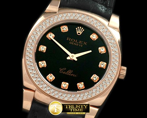 롤렉스 Ladies Cellini RG/LE/Diam Black Diam Swiss Qtz -ROLCEL045A