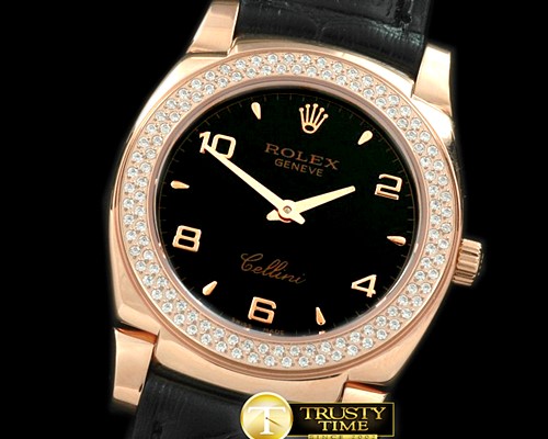 롤렉스 Ladies Cellini RG/LE/Diam Black Num Swiss Qtz -ROLCEL045E