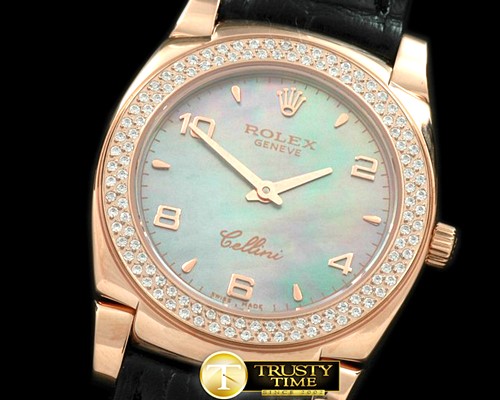 롤렉스 Ladies Cellini RG/LE/Diam MOP Green Num Swiss Qtz -ROLCEL045F