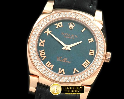 롤렉스 Ladies Cellini RG/LE/Diam Blue Swiss Qtz -ROLCEL045L