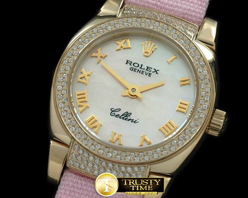 롤렉스 Ladies Mini Cellini YG/LE MOP Pink Roman Swiss Qtz -ROLCEL048B
