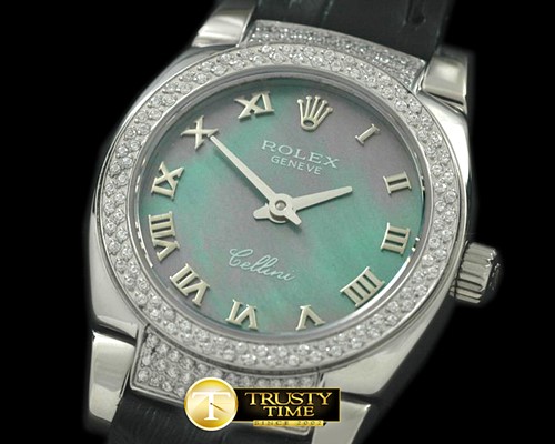 롤렉스 Ladies Mini Cellini SS/LE MOP Green Roman Swiss Qtz -ROLCEL049F