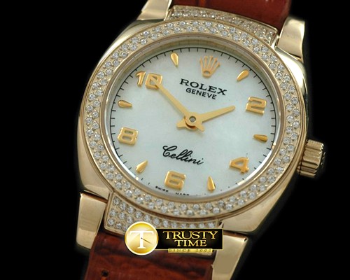 롤렉스 Ladies Mini Cellini YG/LE MOP White Num Swiss Qtz -ROLCEL050G