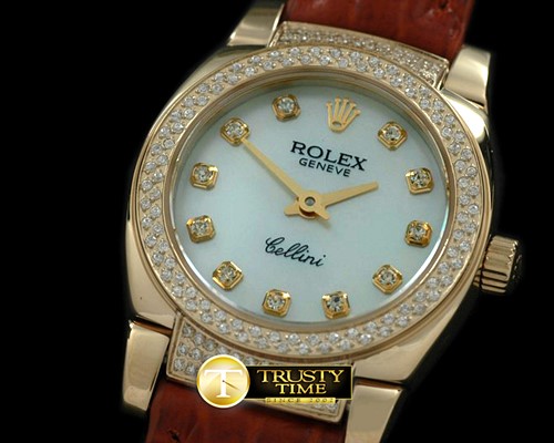 롤렉스 Ladies Mini Cellini YG/LE MOP White Diam Swiss Qtz -ROLCEL050H