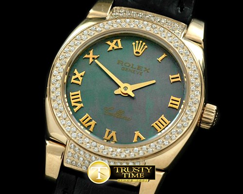 롤렉스 Ladies Mini Cellini YG/LE MOP Green Roman Swiss Qtz -ROLCEL051A