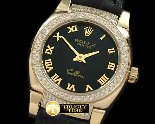 롤렉스 Ladies Mini Cellini YG/LE Black Roman Swiss Qtz -ROLCEL051B