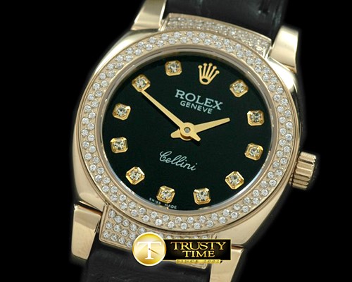 롤렉스 Ladies Mini Cellini YG/LE Black Diam Swiss Qtz -ROLCEL051E
