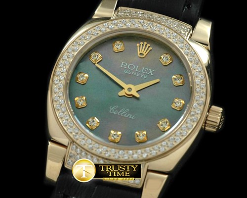 롤렉스 Ladies Mini Cellini YG/LE MOP GreenDiam Swiss Qtz -ROLCEL051F
