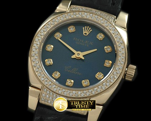 롤렉스 Ladies Mini Cellini YG/LE Blue Diam Swiss Qtz -ROLCEL051H