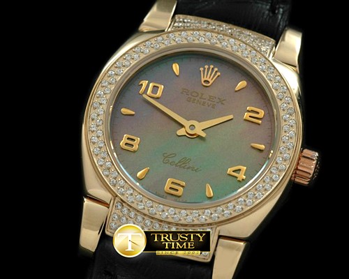 롤렉스 Ladies Mini Cellini YG/LE MOP Green Num Swiss Qtz -ROLCEL051J