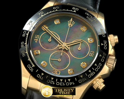 롤렉스 Daytona 116528 YG/LE MGreen Diam A7750 Sec@6 -ROLDYT0142E