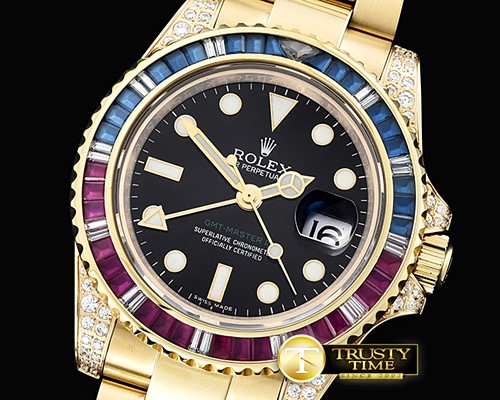 롤렉스 GMT II Red/Blue Rubies YG/YG Blk BP A3186 Mod -ROLGMT119A