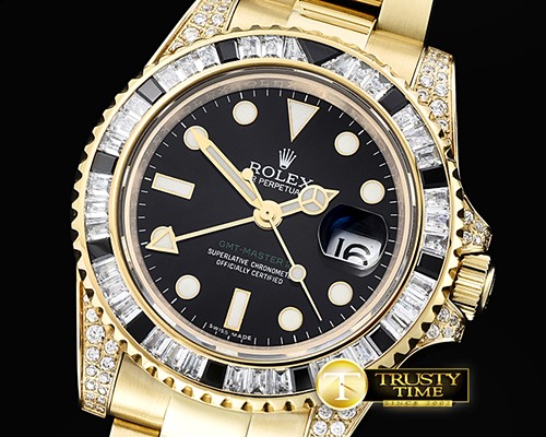롤렉스 GMT II Blk/Wht Rubies YG/YG Blk BP A3186 Mod -ROLGMT119B