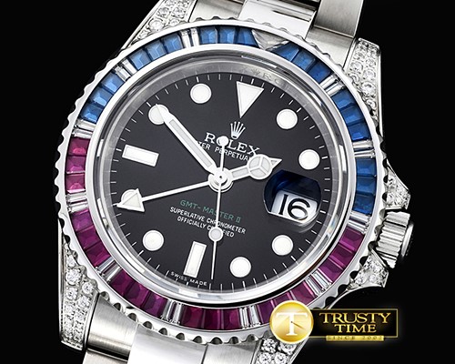 롤렉스 GMT II Red/Blue Rubies SS/SS Blk BP A3186 Mod -ROLGMT120A