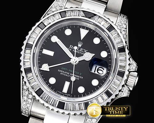 롤렉스 GMT II Black/Wht Rubies SS/SS Blk BP A3186 Mod -ROLGMT120B