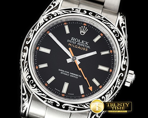 롤렉스 Milgauss 116400M Sp. Engrv SILV/SS Black Asia 2836 -ROLMIL027B