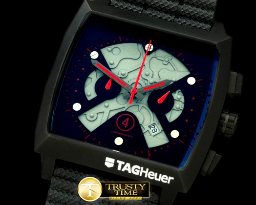 태그호이어 Monaco Limited Ed SS Skeleton/Red OS20 Chrono Qtz -TAG0178E