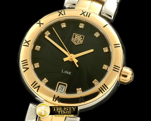 태그호이어 2012 Link Sports Ladies SS/YG/TT Blk Diam SQtz -TAG0184B