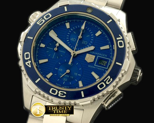 태그호이어 Aquaracer 500m Chrono SS/SS Blue Jap Qtz Chrono -TAG0187C